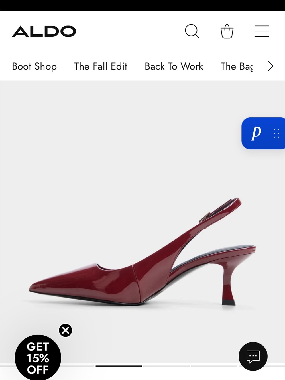 Aldo Burgundy Patent Pointed Slingback Kitten Heel